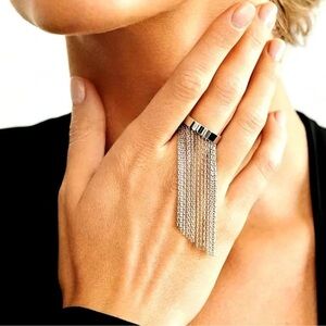 Anthropologie Metallic Chain Tassel Stainless Steel Waterproof Ring